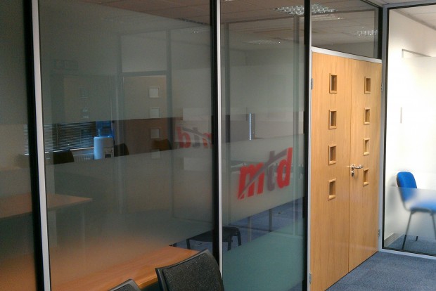 Picture of composite glazed office partition with double doors